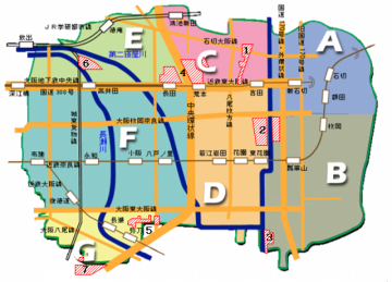 広域避難地を示した地図